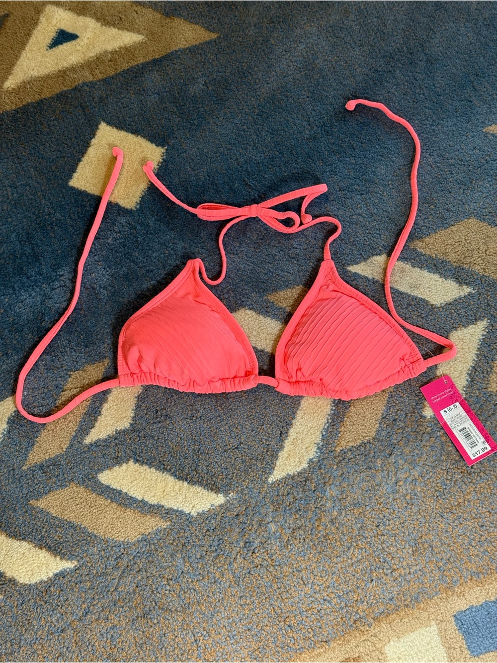 Neon Coral Triangle Bikini Top (NWT)